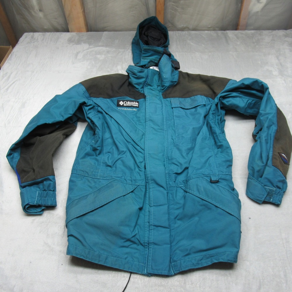 Columbia Ski Jacket Mens Medium Blue Waterproof Snow Hood Full Zip Titanium VTG